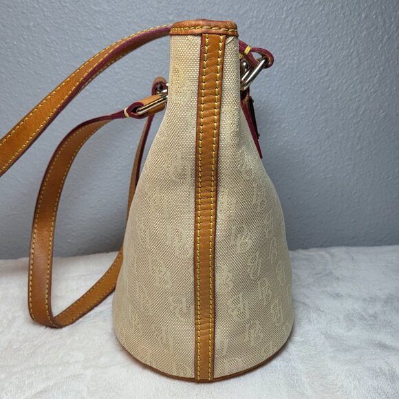 Vintage Dooney & Bourke Monogram Canvas Bucket Bag w/ Leather Trim - Picture 5 of 12
